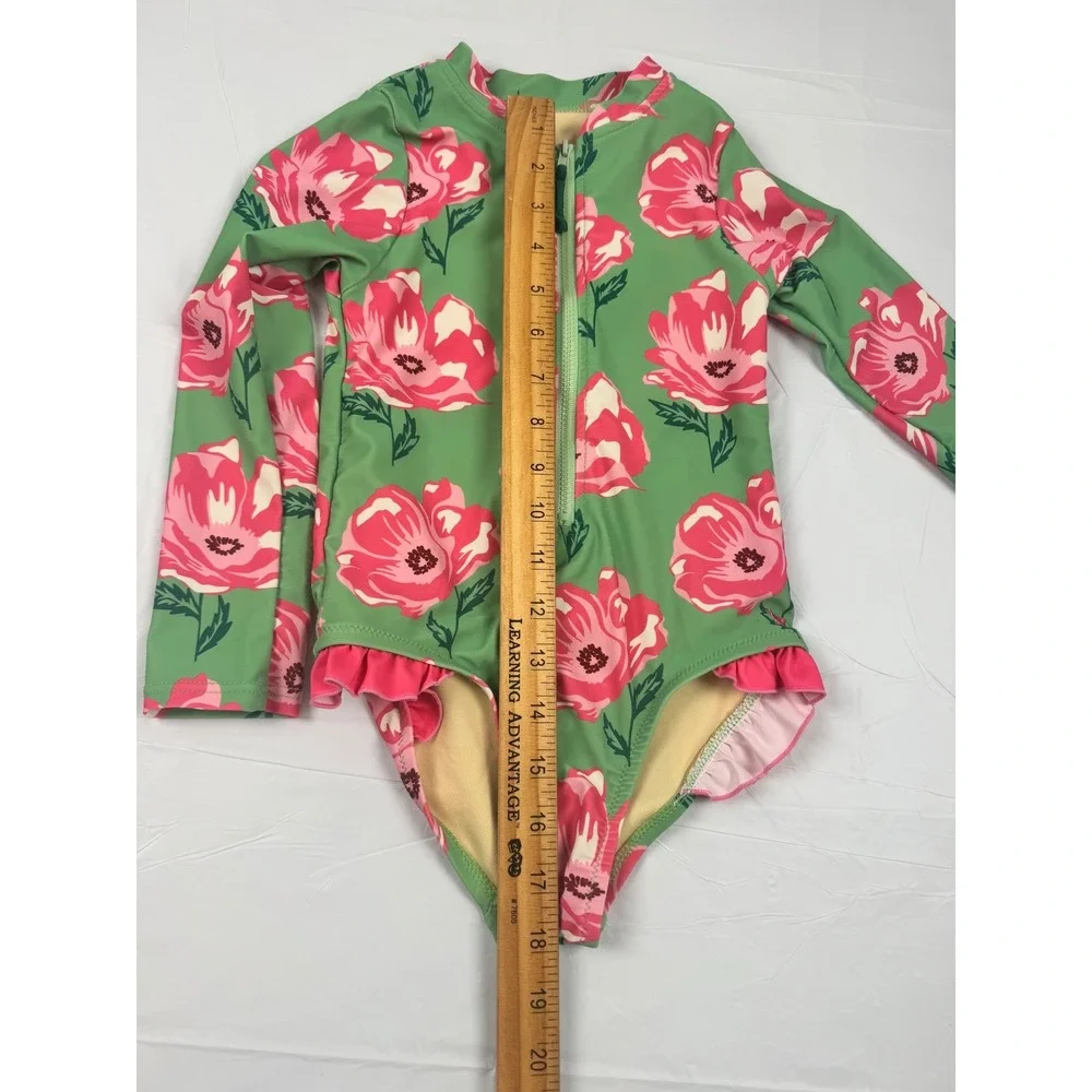 Pink Chicken Girls Green Pink Floral Long Sleeve Rash Guard Swimsuit Size‎ 6Y